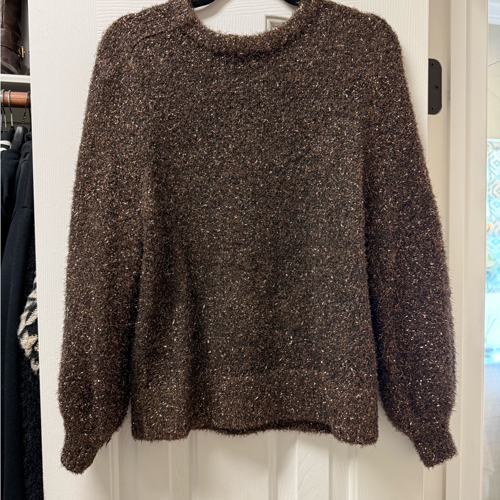LOFT Textured Brown Crew Neck Sweater